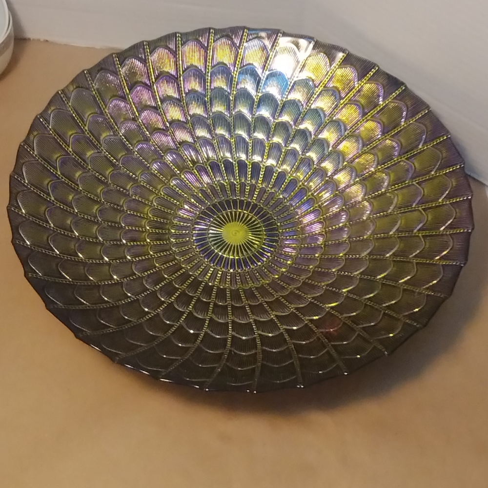 Peacock Tail Iridescent Art Glass Decorative Bowl